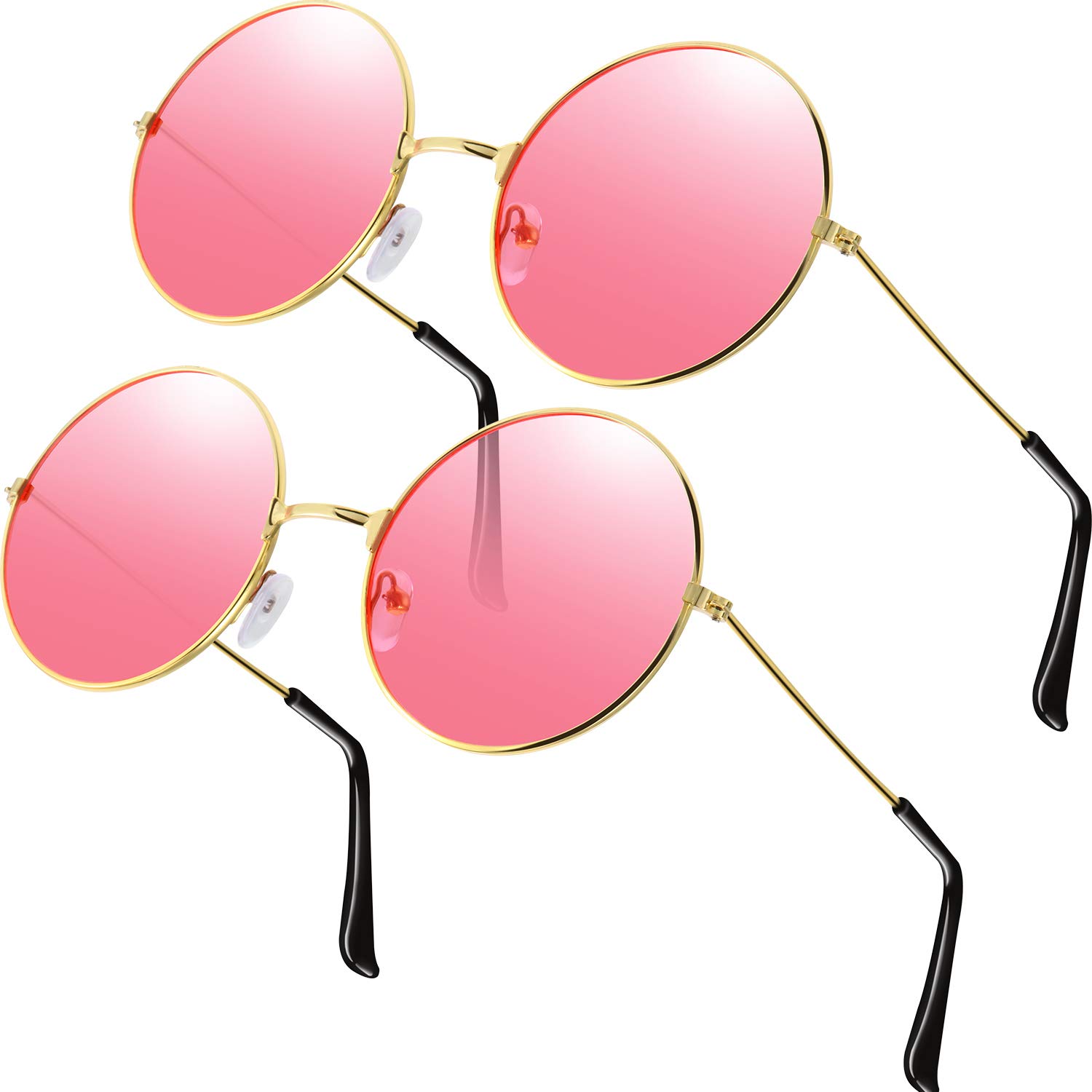 Frienda 2 Pairs Hippy Specs Retro Round Pink Sunglasses (Hippie Style, Costume Accessory)