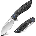 FINTISO Pocket Knife, 3.1" Unique S35VN Blade Folding Knife with Button Lock, EDC Knife with Carbon Fiber Handle for Camping, Hunting, Survival, Best Gift for Men Women-COBRA series