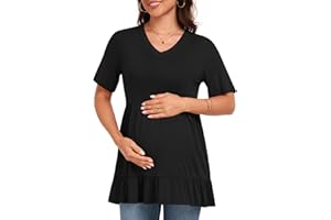 DreamGlee Maternity Shirts Short Sleeve Tops Tunic Casual Pregnancy Clothes 2025 Summer V Neck Tiered Dressy Blouse