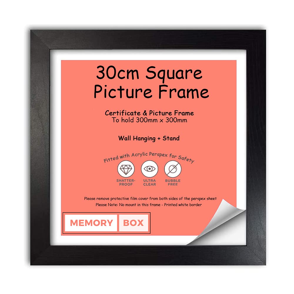 30x30 cm Square Black Photo Frame - Wall Mountable & Freestanding