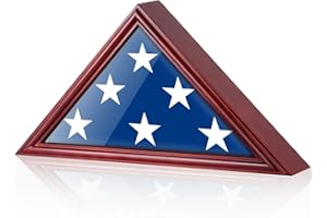 DecoWoodo Flag Display Case for 9.5'x5' American Veteran Burial Flag with HD Tempered Glass, Wall Mounted Memorial Flag Holders for Folded Funeral Flag Wooden Triangle Flag Frame Shadow Box, Mahogany