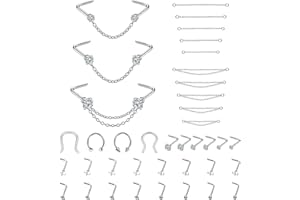 NICENEEDED 20G Nose Rings Studs with Chain, Piercing Across Double Nose Stud L Shaped Noses Ring Noses Hoop Spike Ball CZ Ste