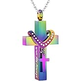 InfuMemo Cremation Jewelry for Ashes Pendant - Cross Urn Necklace with Mini Keepsake Urn Memorial Ashes Jewelry - With Me Always