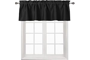 DWCN Black Kitchen Valance Rod Pocket Tier Valance Curtain for Kitchen Bathroom Windows Panel 52x18 inch Long, Set of 1 Blackout Panel