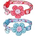 Blueberry Pet Pack of 2 Cat Collars, Lovely Cherry and Floral Prints Adjustable Breakaway Cat Collar with Flower & Bell, Neck
