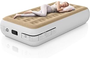 Ezyrest 13 Inches Premium Air Mattress Twin for Camping & Guest, Leakproof Blow Up Mattress with Soft Flocked Top, Foldable Twin Air Mattress with Built in Pump Raised, Waterproof Inflatable Mattress