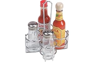 GET G.E.T. 4-221623 Metal Condiment Condiment Caddy with Number Holder, 4 Compartment, Chrome, 6.5" x 6.5"