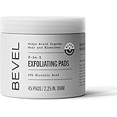 Bevel 10% Glycolic Acid Toner Pads for Face, Helps Remove Dead Skin Cells and Reduce Ingrown Hairs for Even Skin Tone and Texture, 45 Count (Packaging May Vary)
