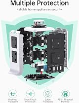 Kemelo Tower Extension Lead with USB 4 Ports 8 Outlets Surge Protector 2m view 3