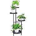 YisanCrafts Plant Stand Metal Indoor Outdoor 4 Tier Tall Corner Flower Pot Holder Stands Multiplel Planter Rack Display Shelves for Patio Living Room Balcony Office Tiered Plant Table, Black