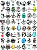 Pro Jewelry Assorted Silver Charms, Crystal Bead Charms, Glass Beads and Spacers for Snake Chain Bracelets, Pack of 20