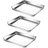 BOHUIZ 3Pcs Large Baking Sheet, 11.2x9.1 Inch Toaster Oven Pans for Baking Stainless Steel Cookie Sheet Baking Sheet Pan, Dishwasher Safe