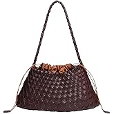 woven tote bag genuine leather shoulder bag for women brown leather purse(chocolate color)