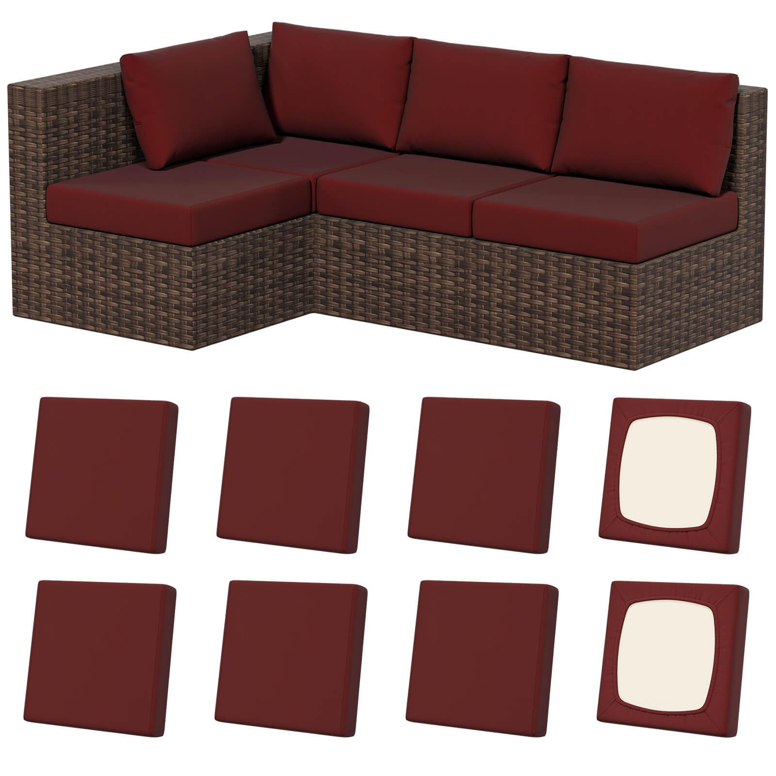 Photo 1 of 8Pcs Stretch Patio Cushion Covers, Outdoor Couch & Sofa Replacement Slipcovers for Patio Furniture Cushion Covers, Washable Reusable Furniture Protector, Square-Small, Wine Red