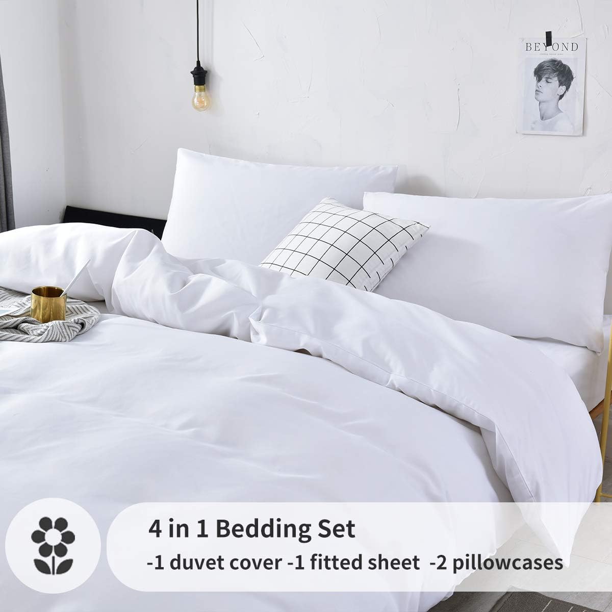 RUIKASI Bedding Double Bed Sets, 4 Piece Bedding Set Double Bed, Deep Pocket Fitted Sheet and Duvet Cover with Pillow cases - Image 3