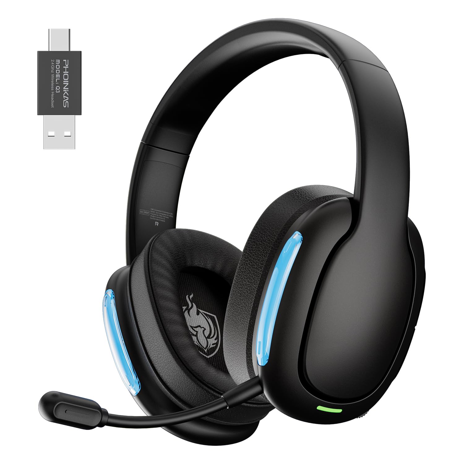 Photo 1 of **MISSING USB** YOTMS Wireless Gaming Headset for PS5, PC, PS4, 2.4Ghz Gaming Headphones with Mic, 7.1 Stereo Surround Sound, 30H Playtime, Gamer Headset for Switch, Laptop, Mobile, Mac (Black)