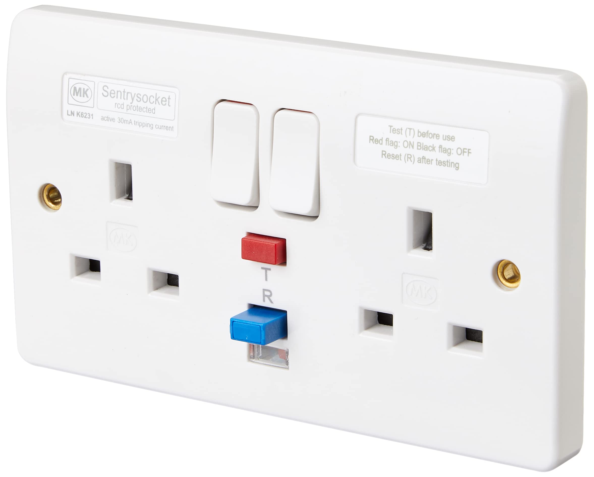 Mk K6231WHI 2-Gang 13A RCD Socket 30MA Active
