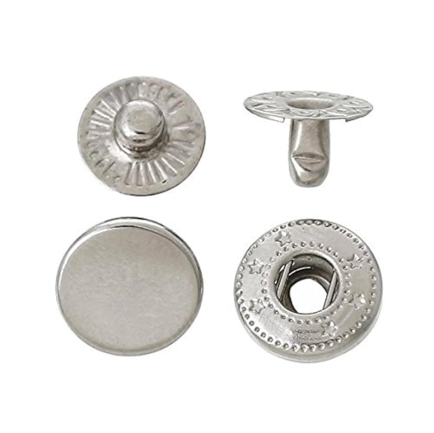 Photo 1 of 120 Sets 10mm Metal Snap Fasteners Press Stud Rounded Sewing Rivet Buttons Clothing Leather Craft DIY Poppers Silver