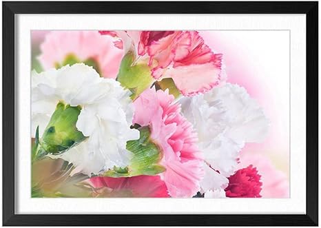 Amazon Co Jp 木製の枠 ズックの印刷する絵画 家の壁の装飾画 ポスター 35x50cm カーネーション 白とピンクの花 ホーム キッチン