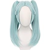 Tongtta Anime Cyan-Blue Cosplay Wigs With Double Ponytails Halloween Costume Party Wig for Women