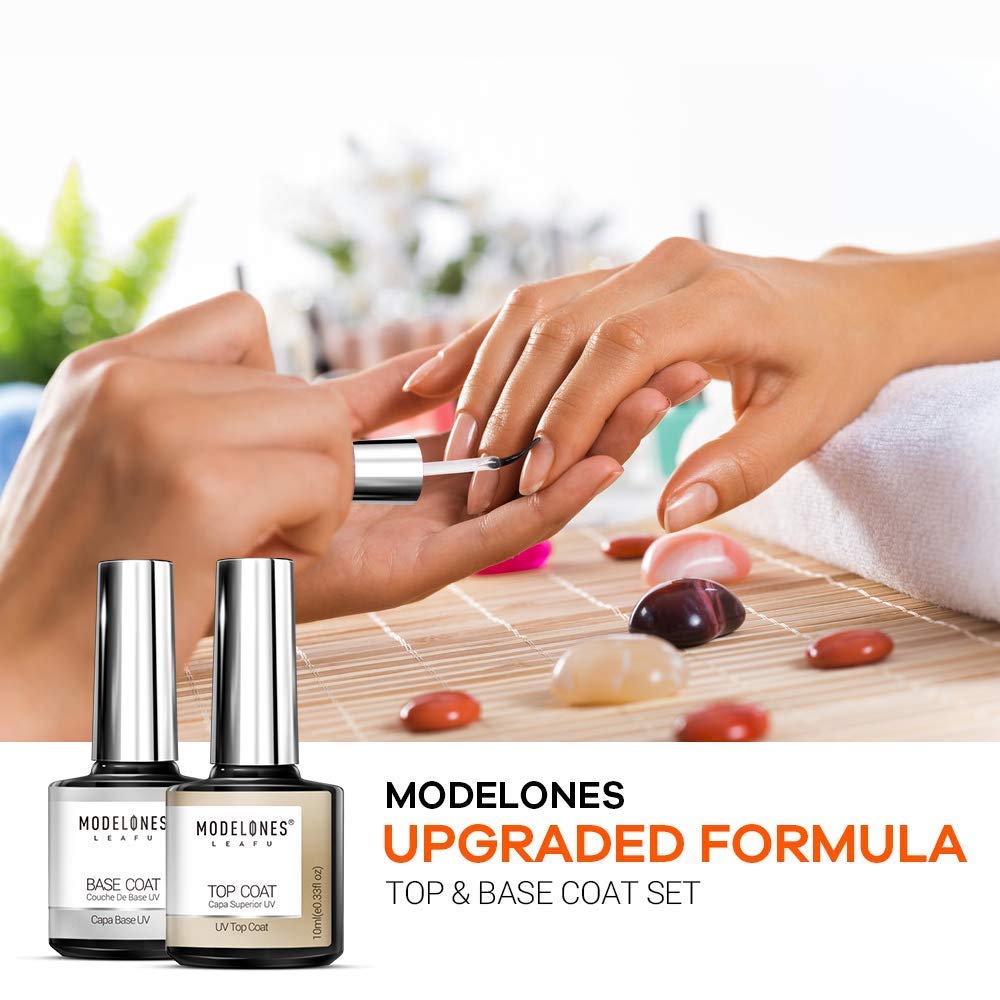 Modelones Gel Top and Base Coat, No Wipe Base and Top Coat, Base and Top Coat Gel Nail Polish, LED Soak Off Top and Base Coat Gel Nail Polish, New Upgraded Formula Gel Nail Polish, 2X10ml Long-Lasting Mirror Shiny Glossy Finish : Beauty
