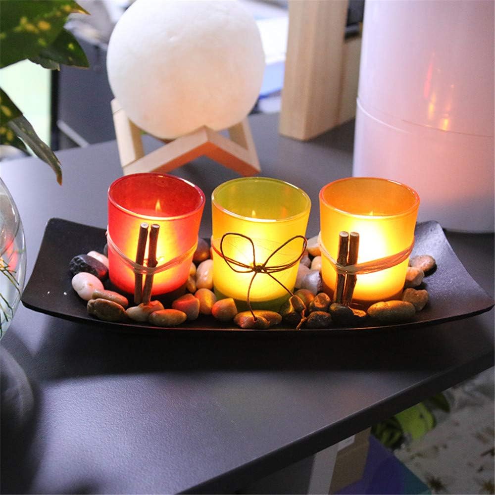 Lovecat Votive Glass Candlestick Cup Set, Natural Candlescape Tealight Holder Set, 3 Candleholder Cups with Wooden Tray Stones, Home Decor Candle Holders: Home & Kitchen