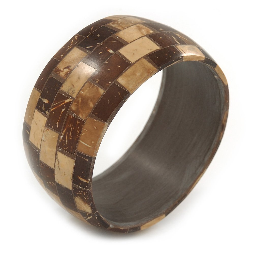 Avalaya Brown/Beige Coco Shell Mosaic Bangle Bracelet - 18cm L