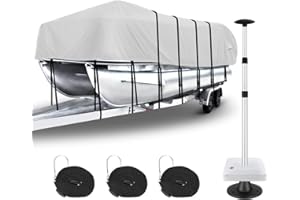 Yimsting 1200D Pontoon Boat Covers Pontoon Cover with Support Pole Waterproof Pontoon Cover Trailerable Heavy Duty Boat Cover Pontoon Boat Cover 17-20ft Mooring Pontoon Cover with Motor Cover,Gray