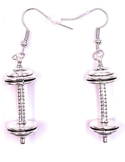 H-Customs Hantel Hantelstange Training Sport Gewicht Ohrringe Ohrschmuck Anhänger Silber Metall