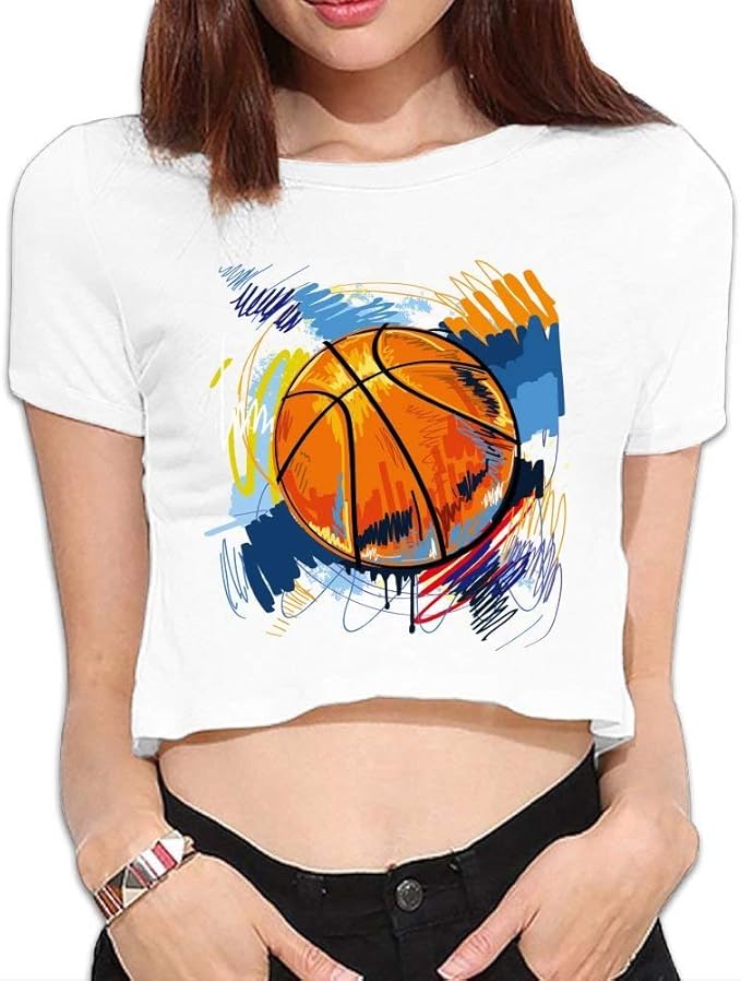 LMNcrop Basketball Paiting Women's Crop Top Round Neck Short Sleeve T