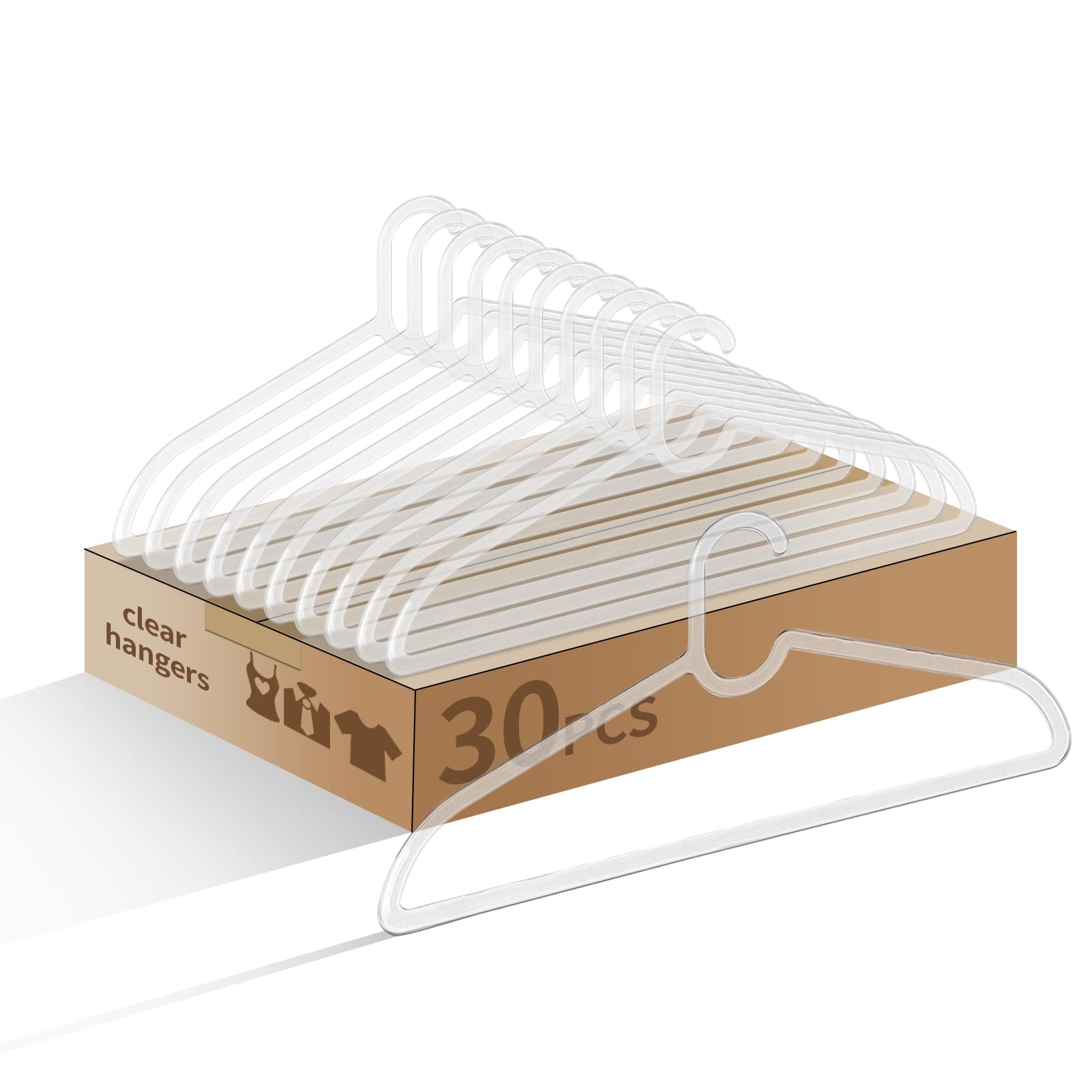 Photo 1 of Clothes Hangers 30 Pack, 16" Heavy Duty Coat Hanger, Clear Acrylic Hangar, Non-slip Short Neck Hanger for Closet, Space Saving Slim Thin Perchas for Adult Suit, T-shirt, Jacket, Dress, Blouse Clothing