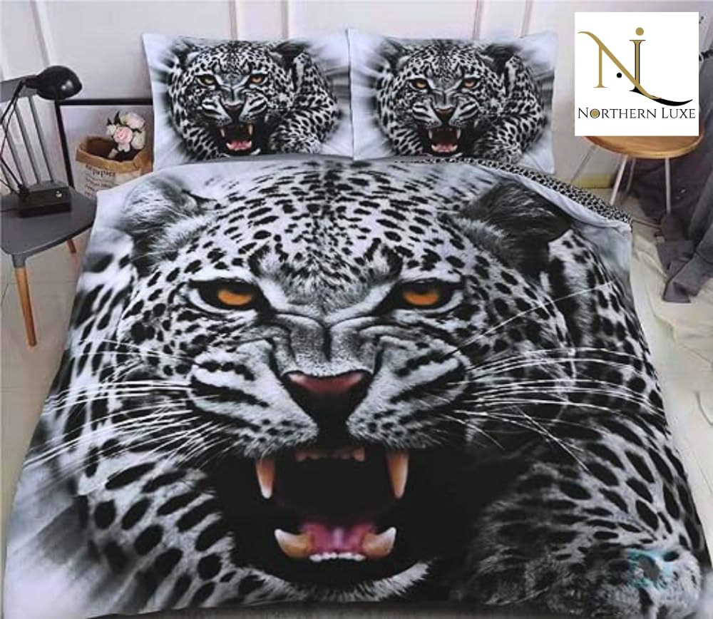 Northern Luxe 3D Animal Effect for Childrens and Adults Printed Duvet Cover set with Pillow Cases Quilt Bedding Set (3d White Tiger Exclusive, King)