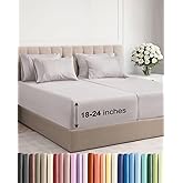 Extra Deep Split King Sheet Set - 7 Piece Breathable and Cooling Sheets - Hotel Luxury Bedding for Women, Men, Kids & Teens - Easy Secure Fit - Soft & Wrinkle Free - Extra Deep Pockets - Light Grey