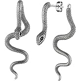 Retro Snake Earrings for Women Men - Gothic Punk Front Back Stud Dangle Serpent Earrings - Silver Gold