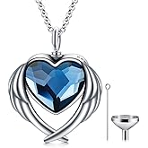AOBOCO Angel Wing with Urn Necklace - Sterling Silver Hold You in My Heart Cremation Memorial Keepsake Pendant with Crystal