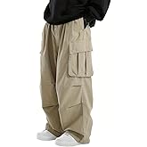 WZIKAI Men's Baggy Cargo Pants Elastic Drawstring Parachute Cargo Pants Casual Loose Fit Joggers Hiking Pants with Pockets