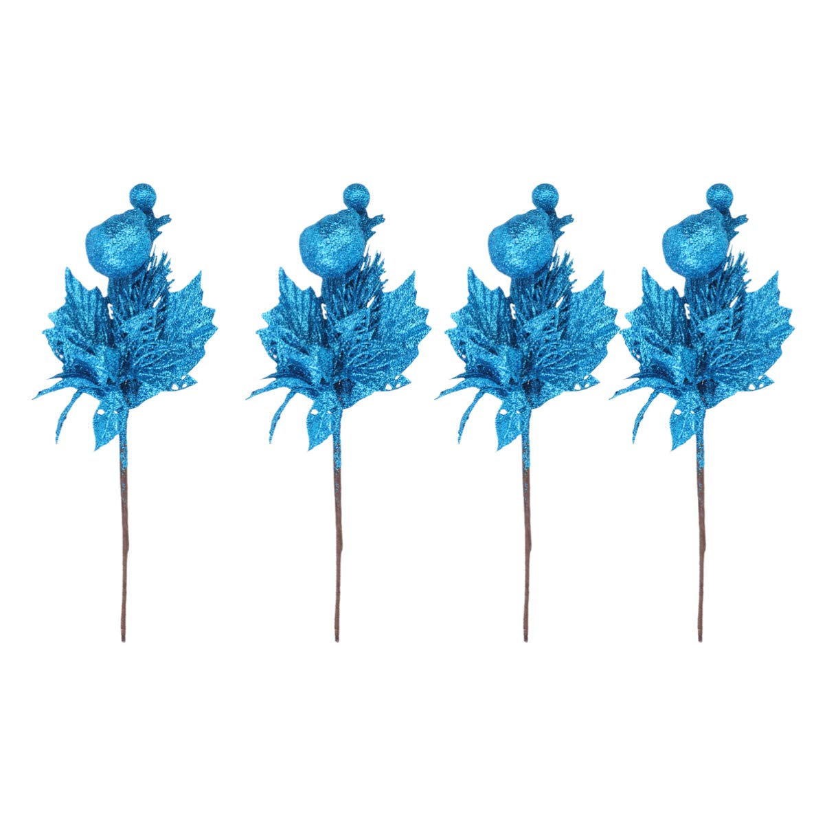 Amosfun 4Pcs Artificial Pine Picks 9 Inch Christmas Pine Cones Blue Christmas Branches Large Glitter Needle Wreath Making Supplies Cones for Craft
