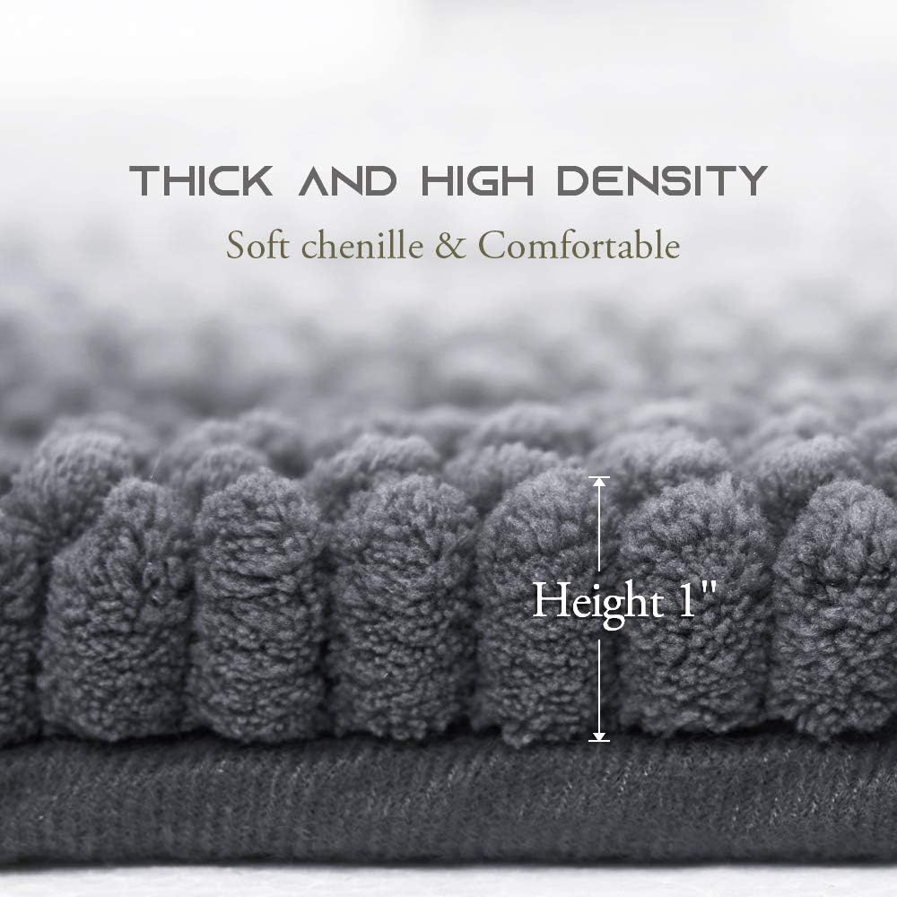 NICETOWN Grey Bath Rugs, Extra Thick Bath Rugs for Bathroom, Anti-Slip Soft Plush Chenille Shaggy Bath Mats, Living Room Bedroom Mats, Water Absorbent Floor Carpets (20 x 32 Plus 17 x 24): Home & Kitchen