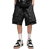 Verdusa Men's Loose Straight Leg Cargo Shorts Buckle Drawstring Waist Baggy Shorts