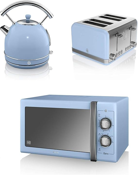 BLUE Swan Kitchen Appliance Retro Set 25L Large Manual BLUE Microwave