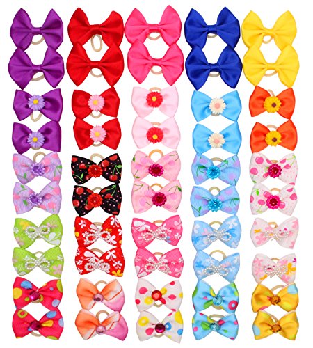 image for YOY 50pcs/25 Pairs Adorable Grosgrain Ribbon Pet Dog Hair Bows with Ru