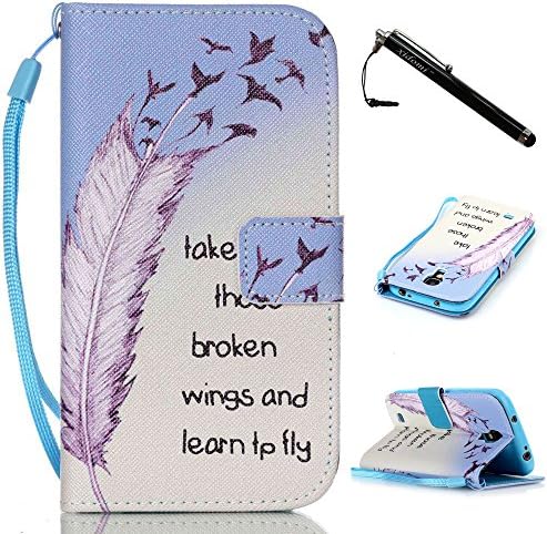 S4 Case,Galaxy S4 Case,White Feather Pattern Top Quality TPU Leather Flip Wallet Protective Soft Skin Case with Magnetic Flap Closure for Samsung S4/Galaxy S4 i9500(Built-in Credit Card/ID Card Slot)