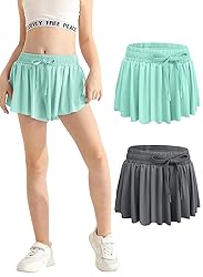 2 Packs Green Grey Girls Flowy Shorts with Pocket 2