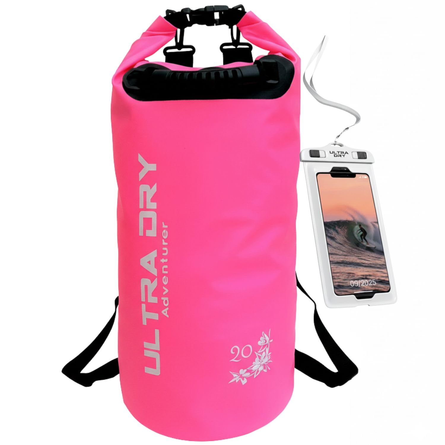 Premium Waterproof Bag, Sack with Phone Dry Bag and Long Adjustable Shoulder Strap Included, Perfect for Kayaking/Boating/Canoeing/Fishing/Rafting/Camping/Kayaking (Pink, 20 L)