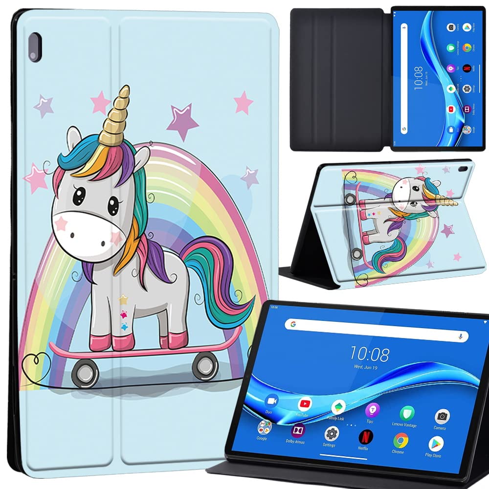 Case For Lenovo Tab M10 FHD Plus 10.3 inch (TB-X606X TB-X606F) Leather Case with Auto Wake-up, Flip Case for Lenovo Tab M10 FHD Plus Cover (unicorn on skateboard)