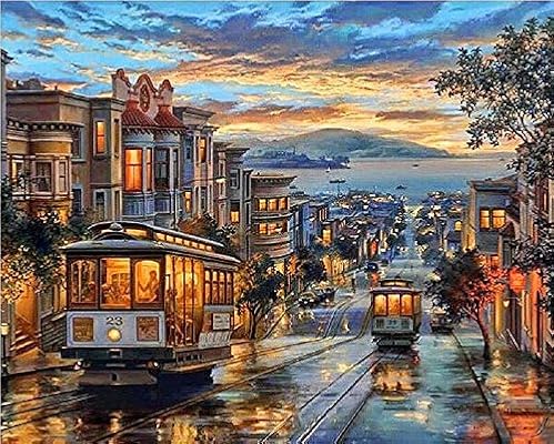 Diy Oil Painting Paint By Number Kit For Kids Adults Beginner 16x20 Inch City Night Scene Drawing With Brushes Christmas Decor Decorations Gifts Without Frame 40x50cm Amazon Com Au Office School Supplies