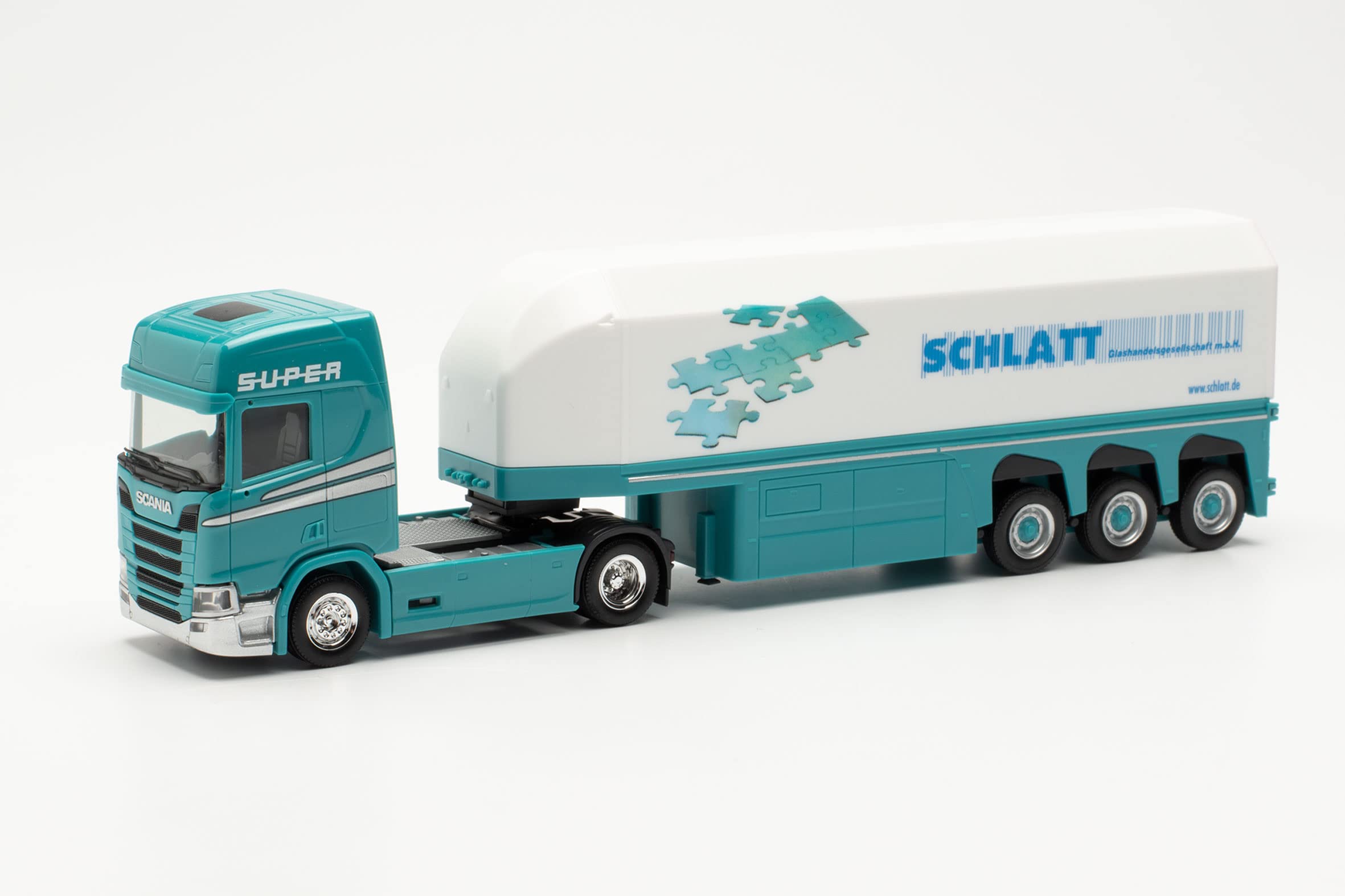 herpa 314428 Scania CR Inner Loading Saddle Pull "Schlatt" Model Truck Miniature Models Small Model Collector's Item, Detailed, Multi-Coloured
