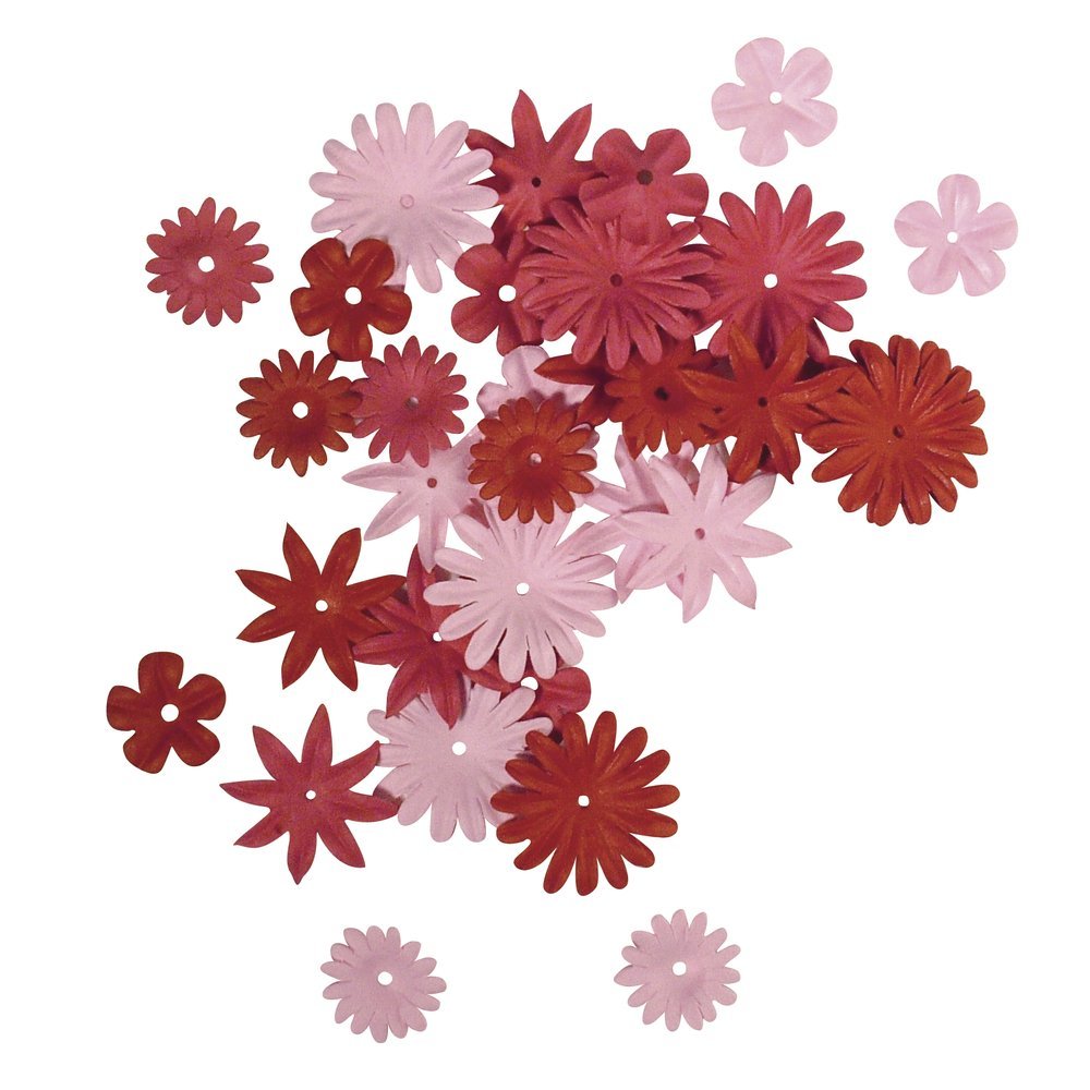 RAYHER Paper-Mixture of Blossoms, 1, 5-2, 5 cm, 4 Sorts, 36 Pcs., Red-/Rose Tones, Multicoloured