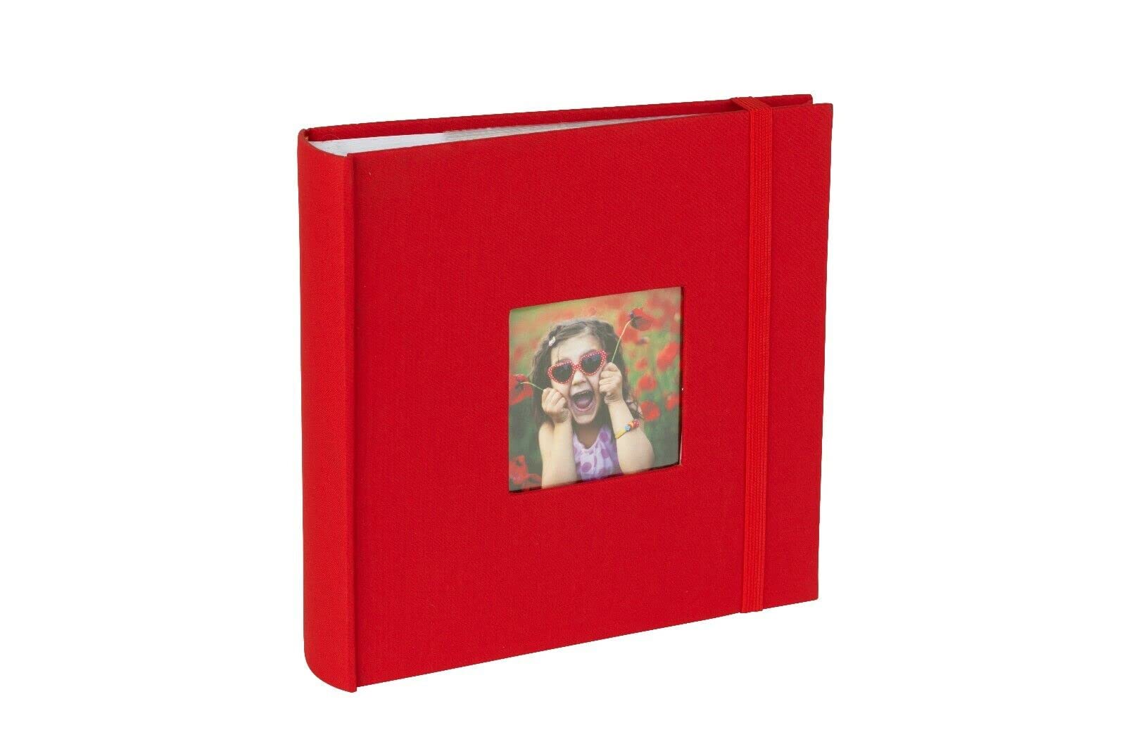 Kenro Red Linen Photo Album for 200 Photos 7x5 Inch / 13x18cm with Space for Photograph on Front Cover, Slip-In Pages, Modern Design Great for Family Photographs, Aztec Series - AZ103RD