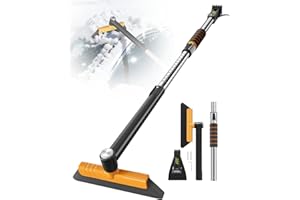 helloleiboo 43.7" Extendable Ice Scrapers for Car Windshield for 12 Adjustable Length Settings with Foam Grip and 360° Pivoting Brush Head Detachable Snow Brush for Truck SUV(Orange)